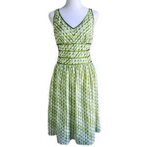Dressbarn Green Retro Polka Dot Dress Women's 10 Petite Fit and Flare Mod Pinup